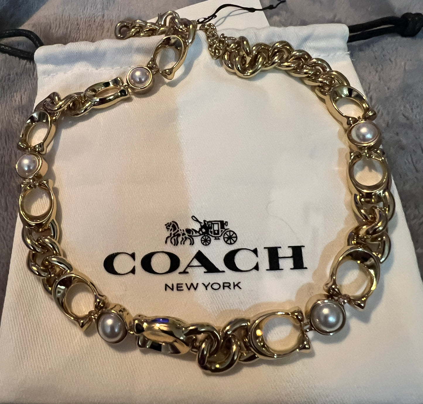 Coach Gold Statement C and Faux Pearl Necklace