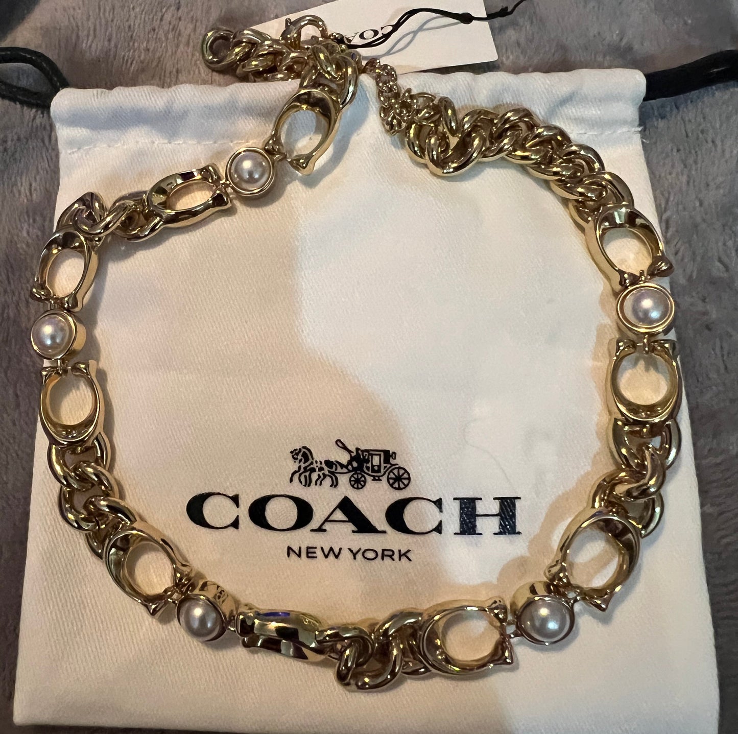 Coach Gold Statement C and Faux Pearl Necklace
