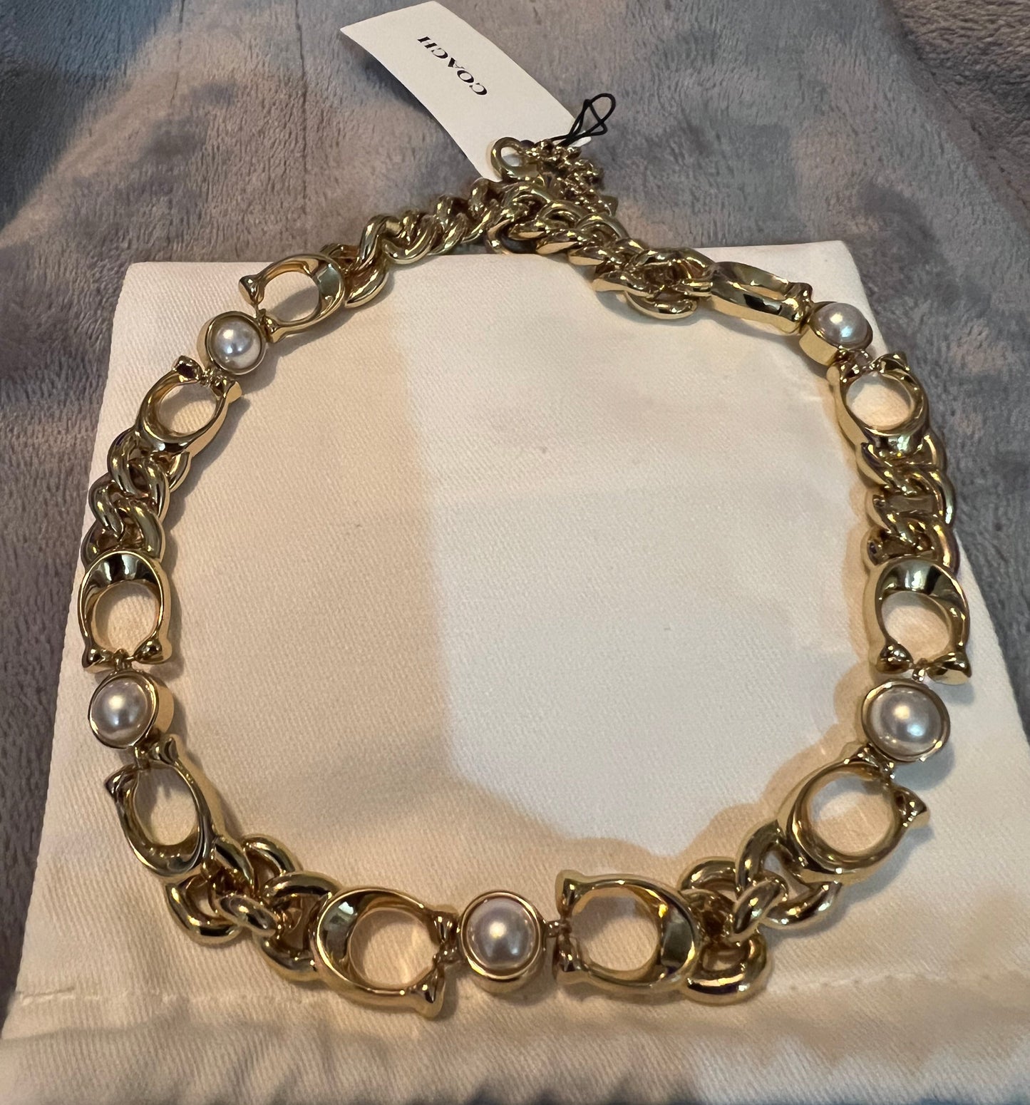 Coach Gold Statement C and Faux Pearl Necklace
