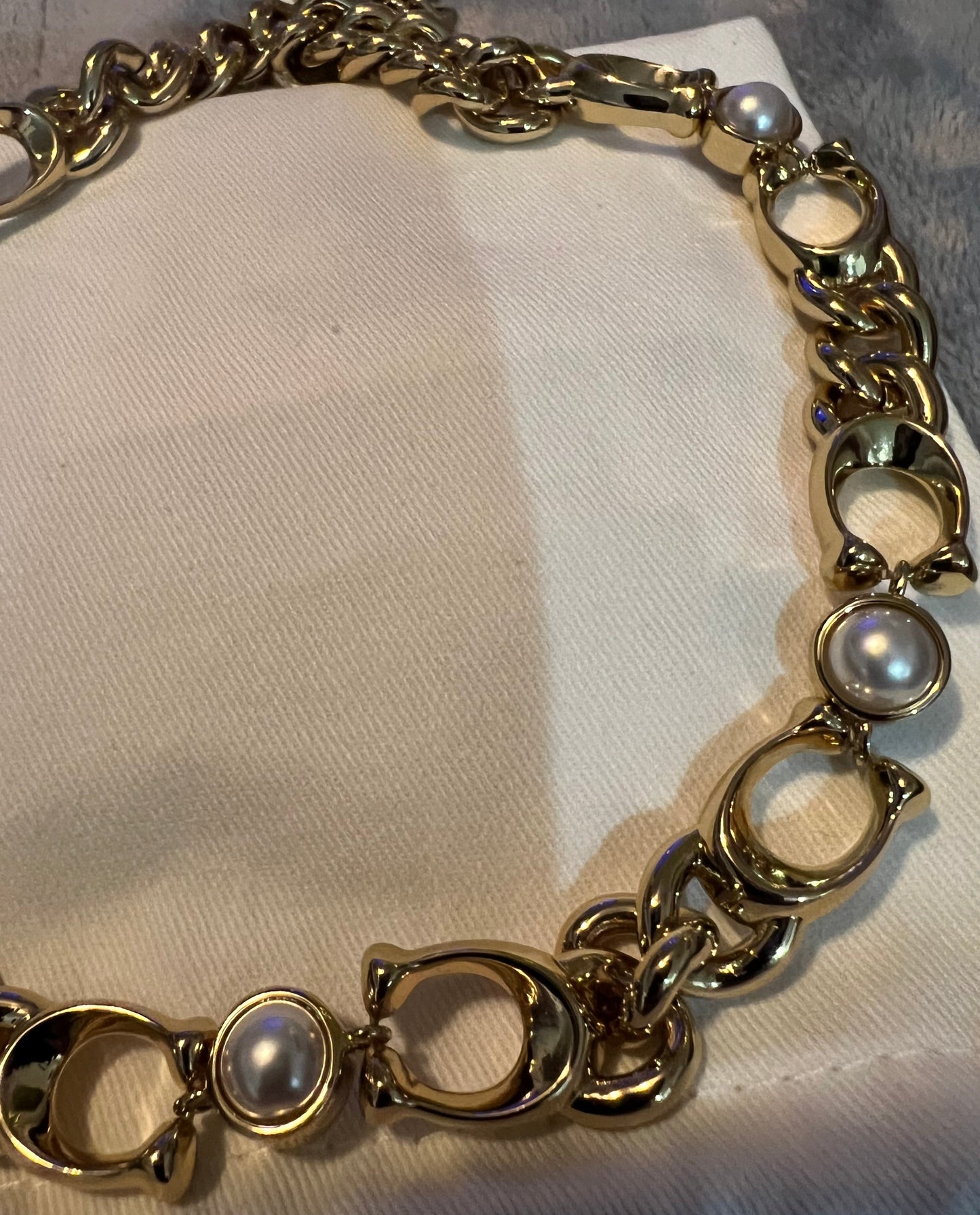 Coach Gold Statement C and Faux Pearl Necklace