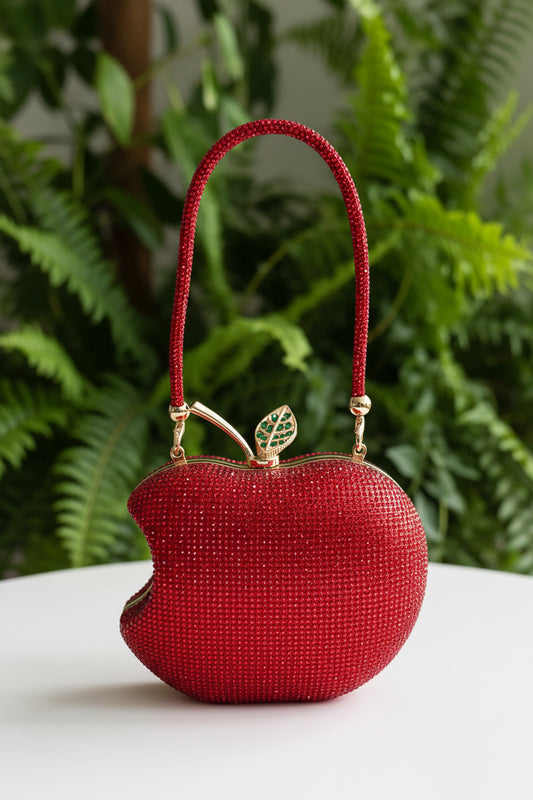 Crystal Bitten Apple Clutch w/Chain