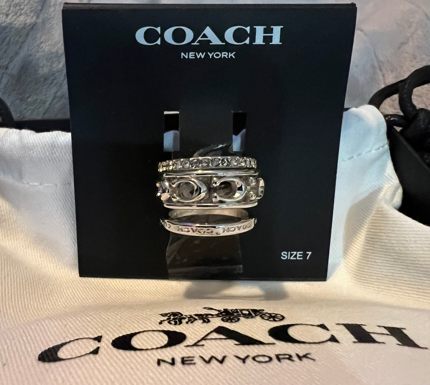 Coach Silver C Stack Rings - Size 7