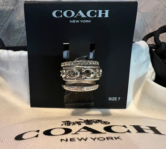 Coach Silver C Stack Rings - Size 7
