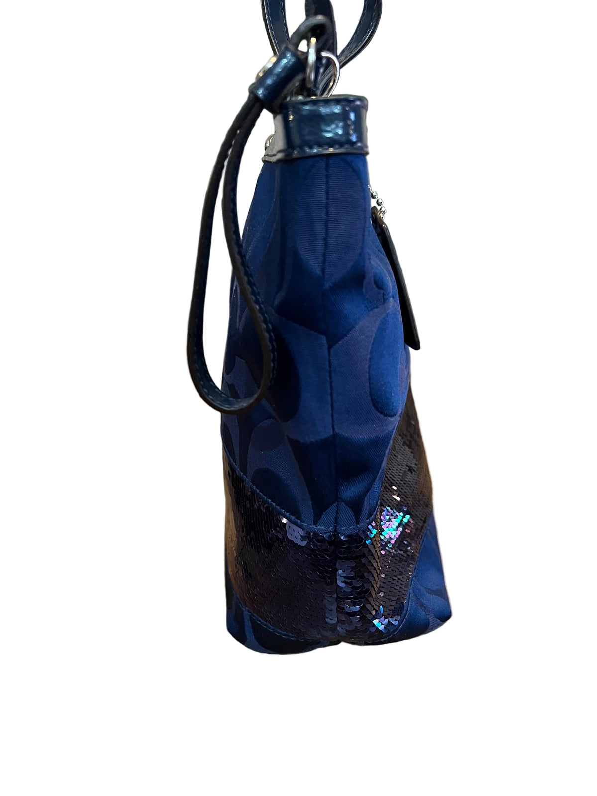 Coach Blue Sequin Stripe Signature Tote