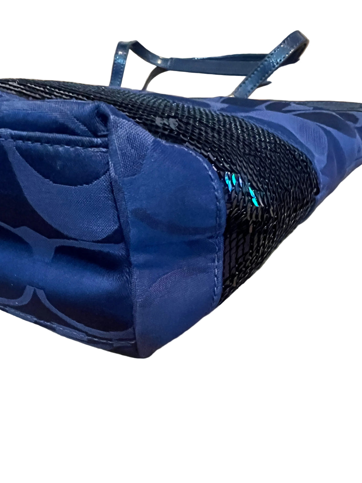 Coach Blue Sequin Stripe Signature Tote