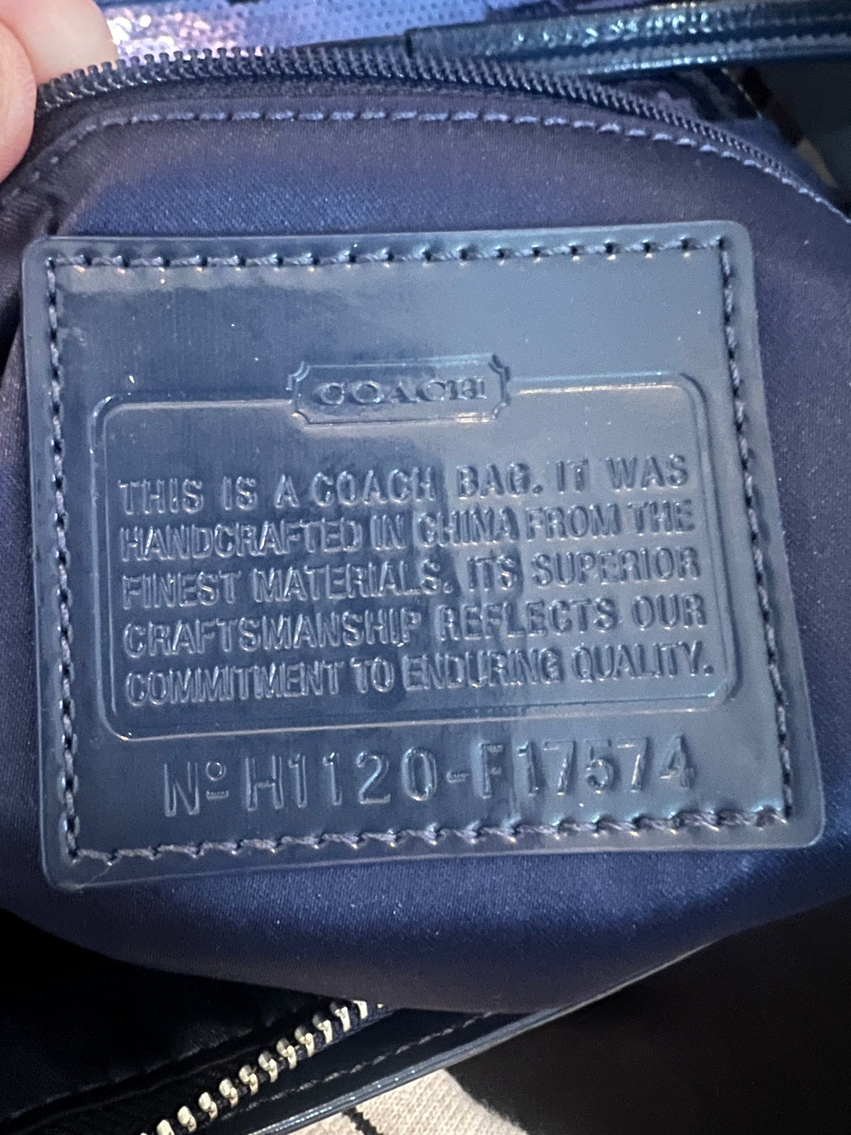 Coach Blue Sequin Stripe Signature Tote