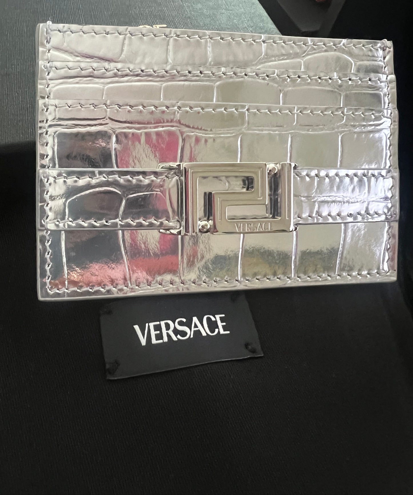 Versace Silver Greca Card Holder