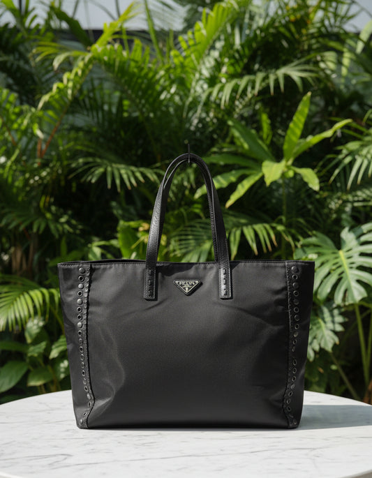 Prada Nylon & Leather Studded Tote