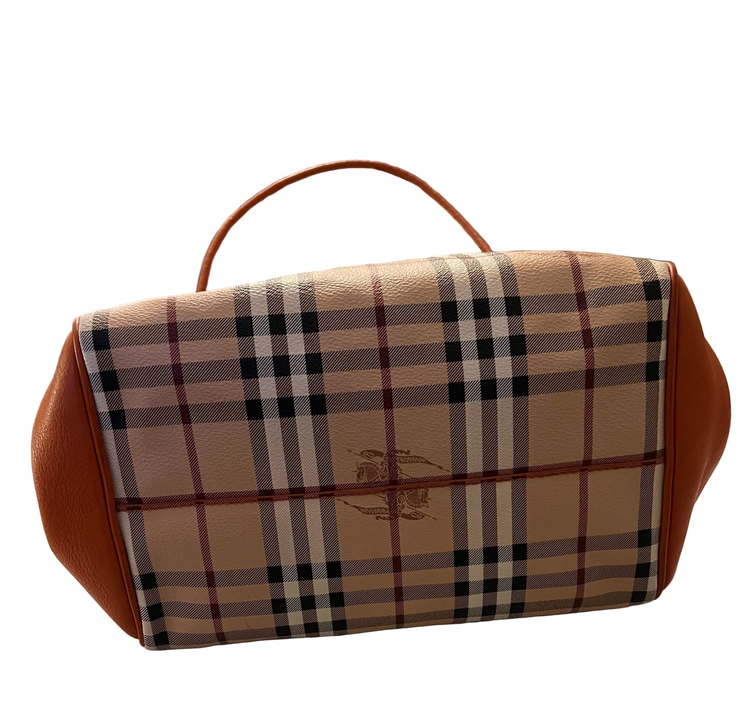 Burberry Haymarket Check Orange Leather Tote