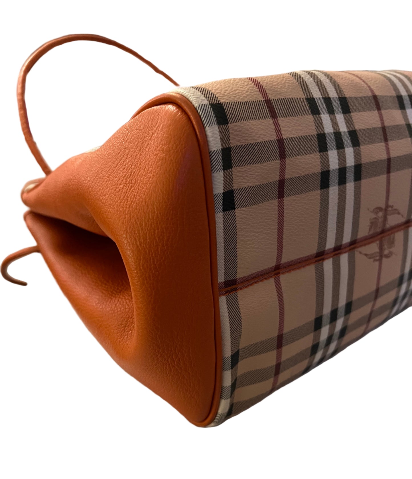 Burberry Haymarket Check Orange Leather Tote