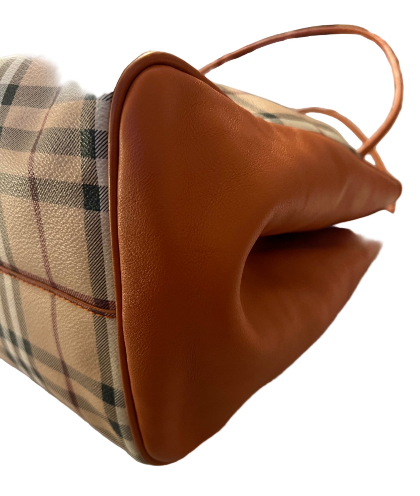 Burberry Haymarket Check Orange Leather Tote