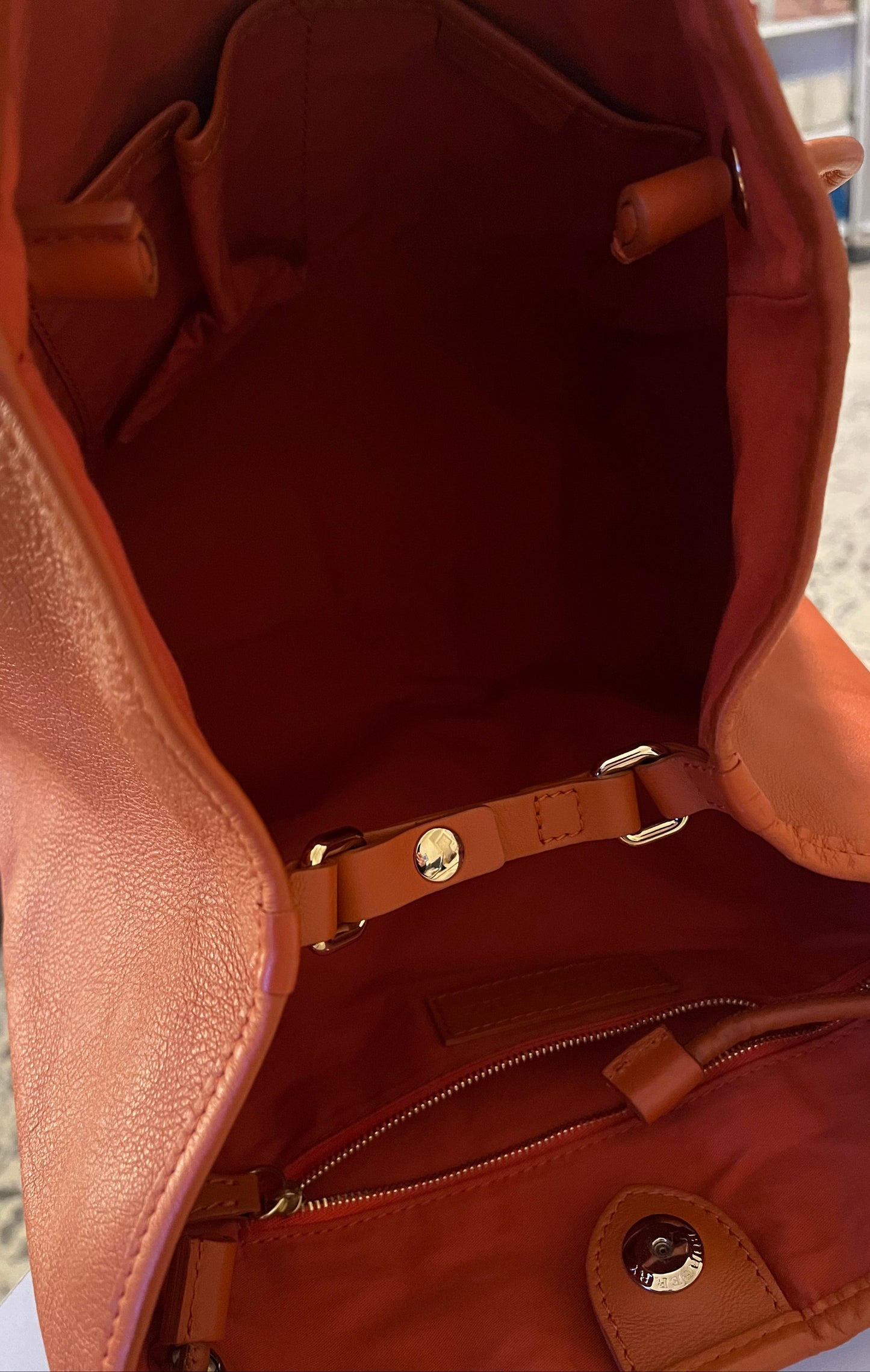 Burberry Haymarket Check Orange Leather Tote