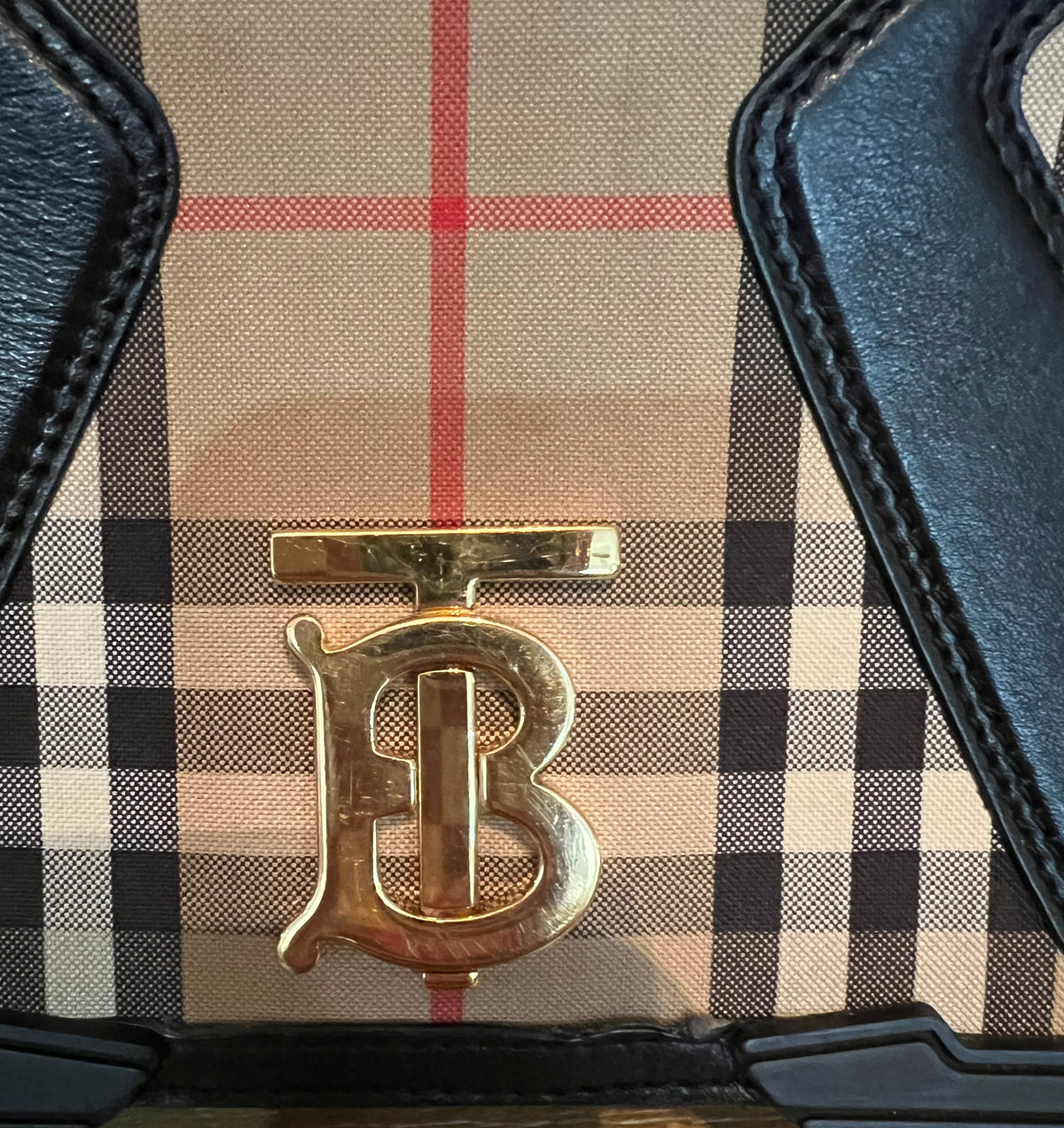 Burberry Lola Shoulder Bag Check Canvas with Leather and Suede