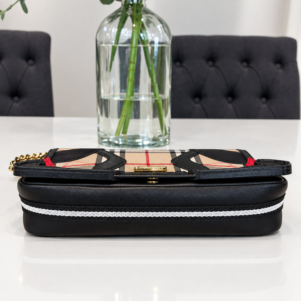 Burberry Lola Shoulder Bag Check Canvas with Leather and Suede