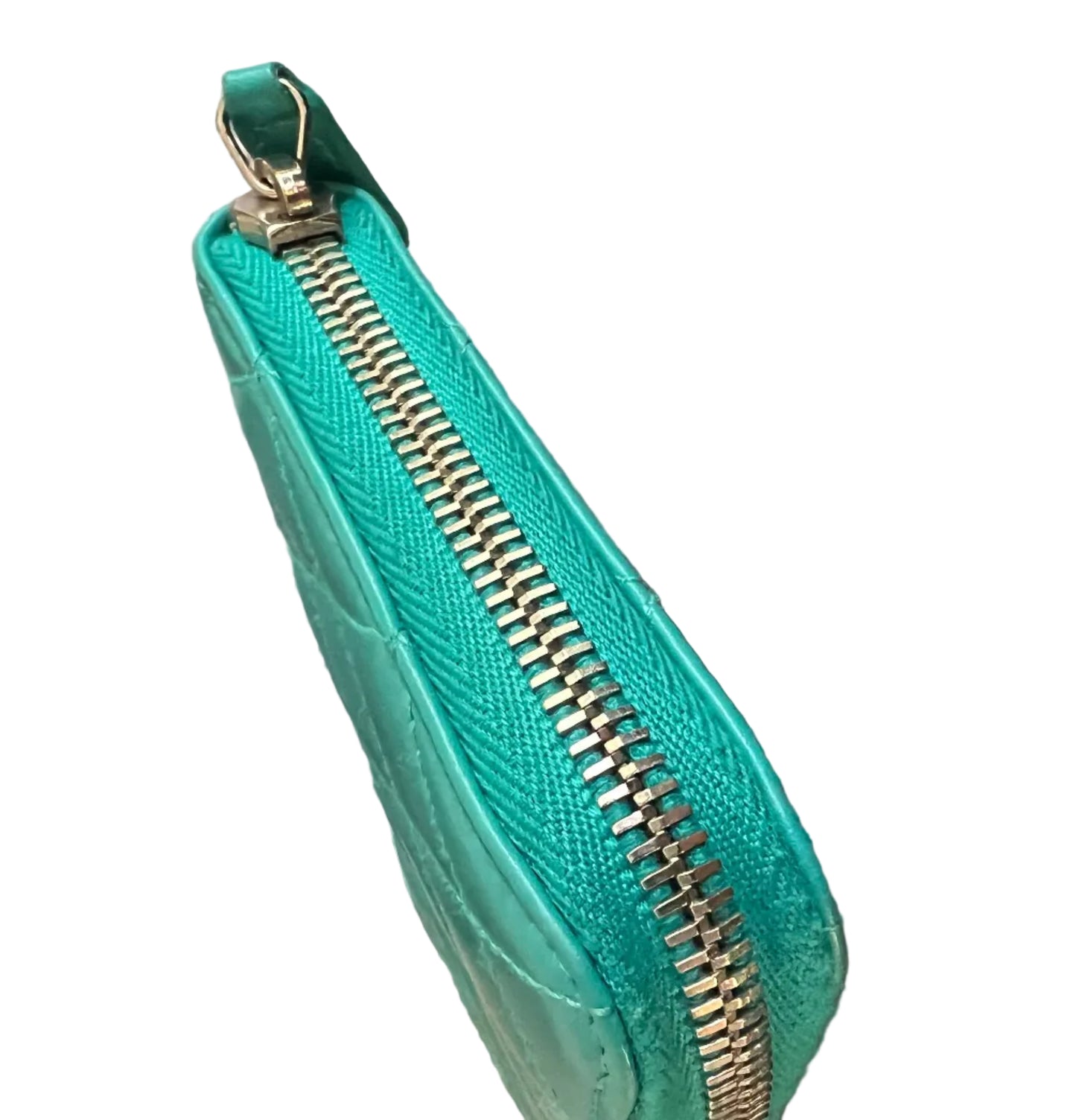 Chanel Quilted Lambskin Teal Zip Around Wallet