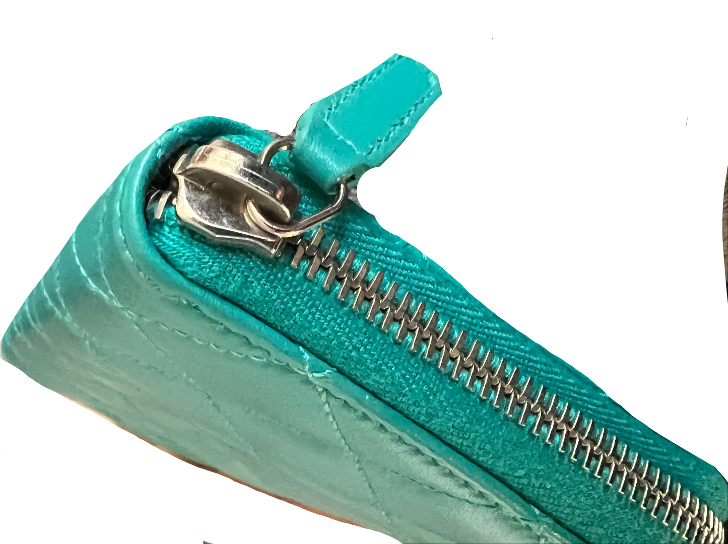 Chanel Quilted Lambskin Teal Zip Around Wallet