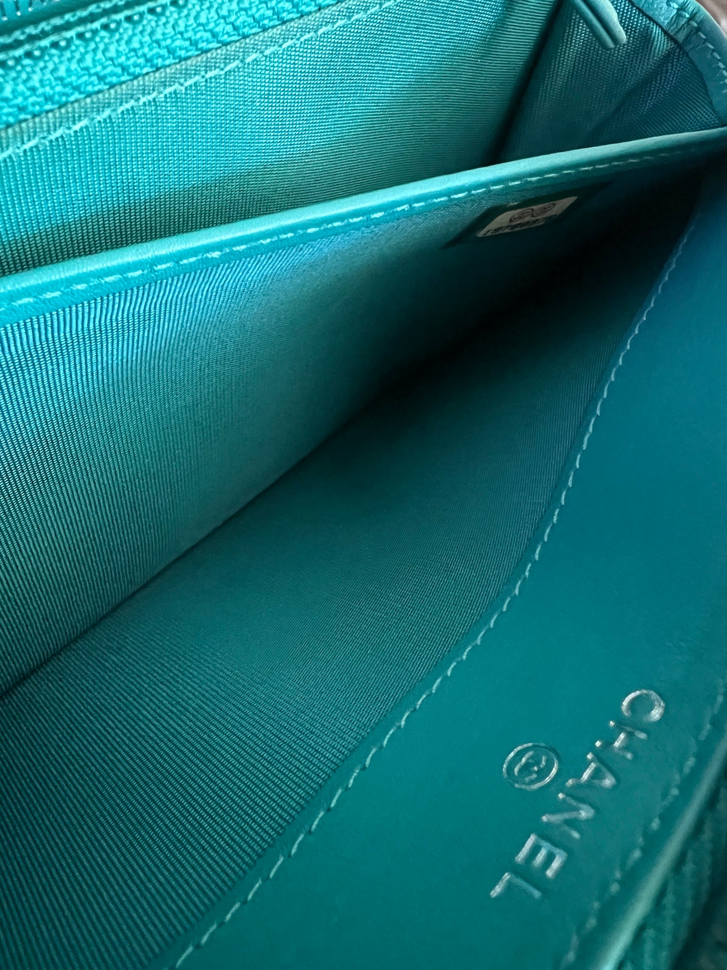 Chanel Quilted Lambskin Teal Zip Around Wallet