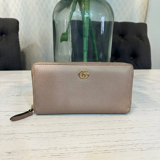 Gucci Taupe Leather Marmont Zip Around Wallet