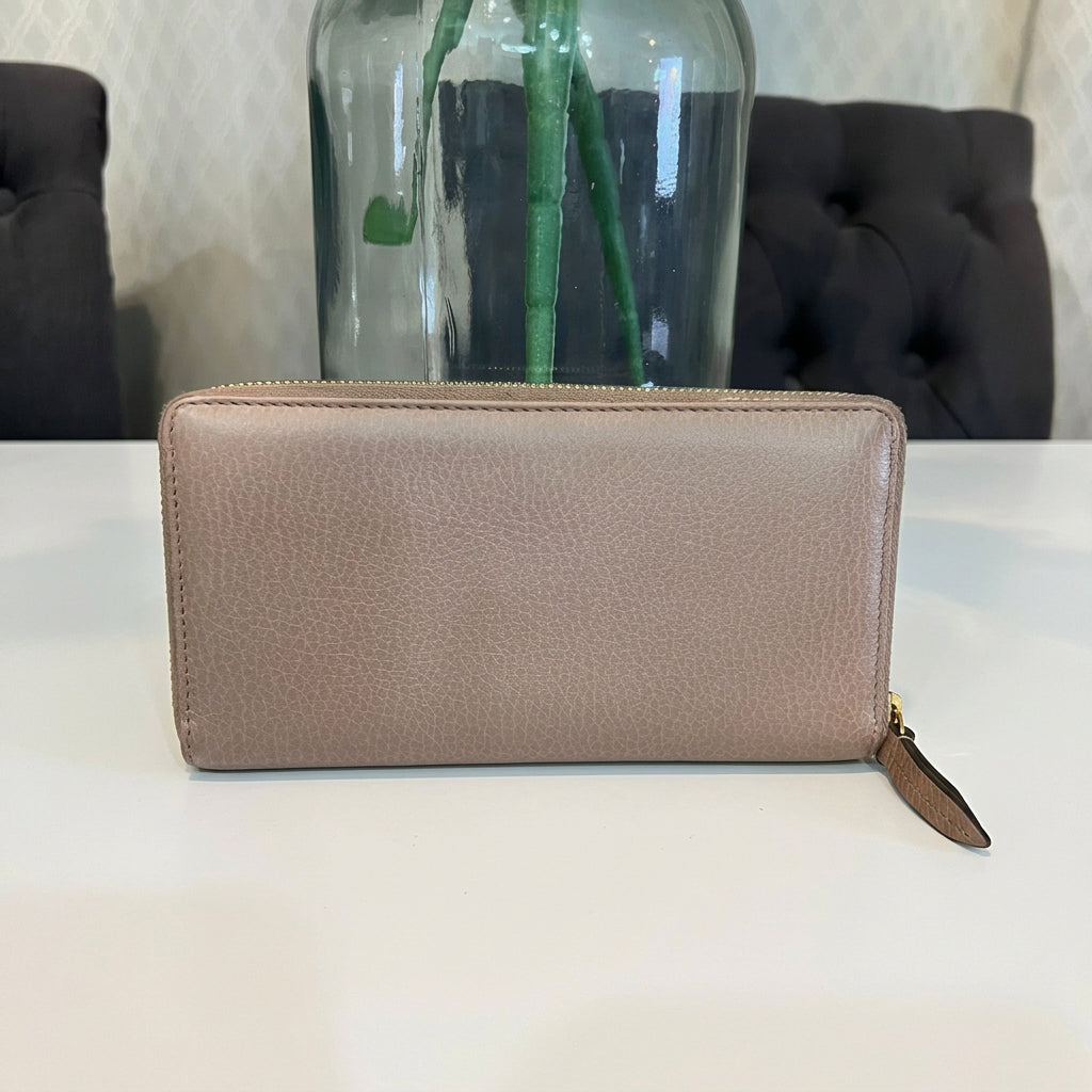Gucci Taupe Leather Marmont Zip Around Wallet