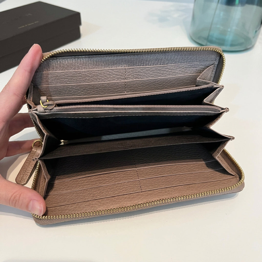 Gucci Taupe Leather Marmont Zip Around Wallet