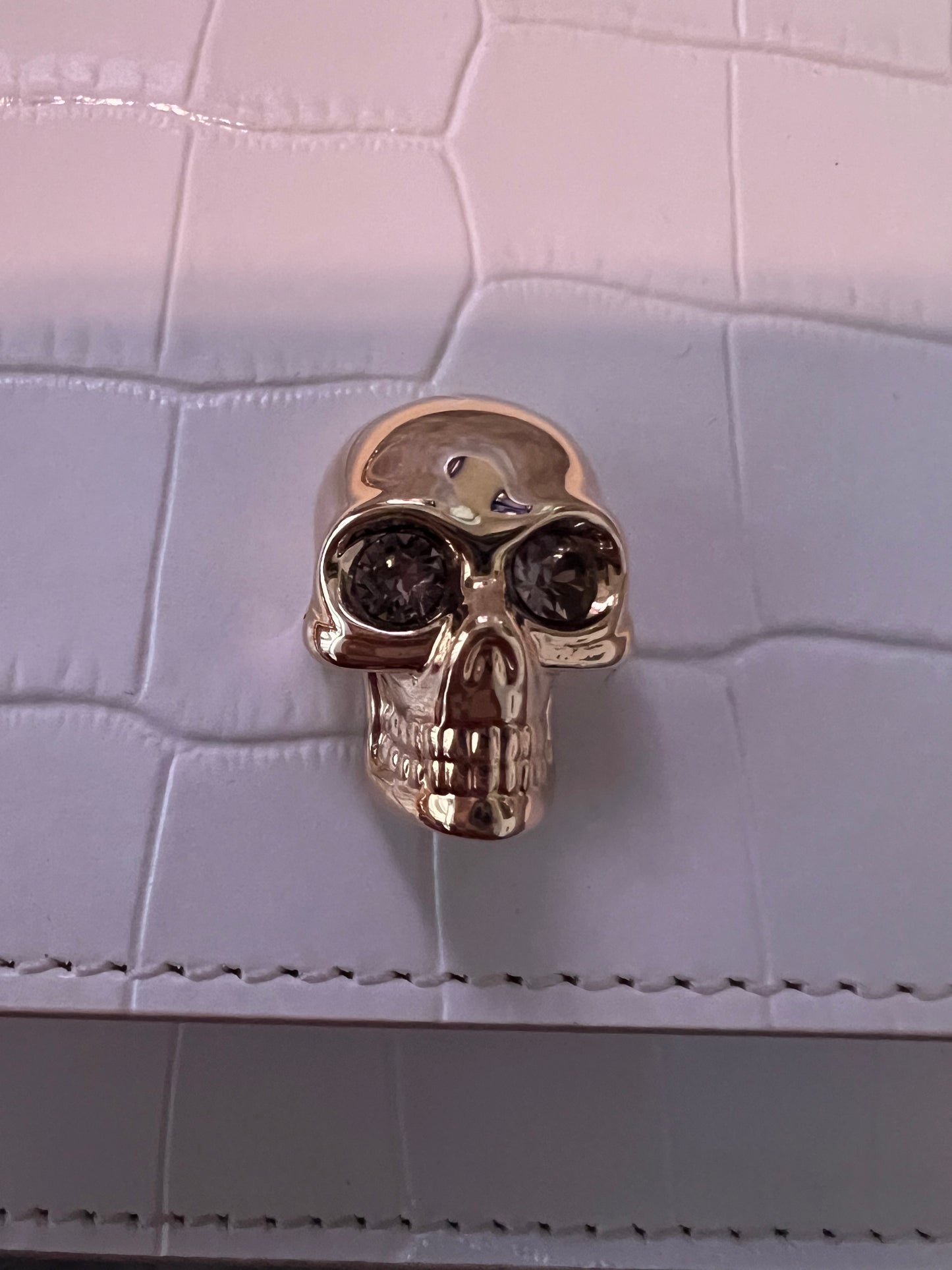 Alexander McQueen Cream Mini Skull Croc Embossed WOC