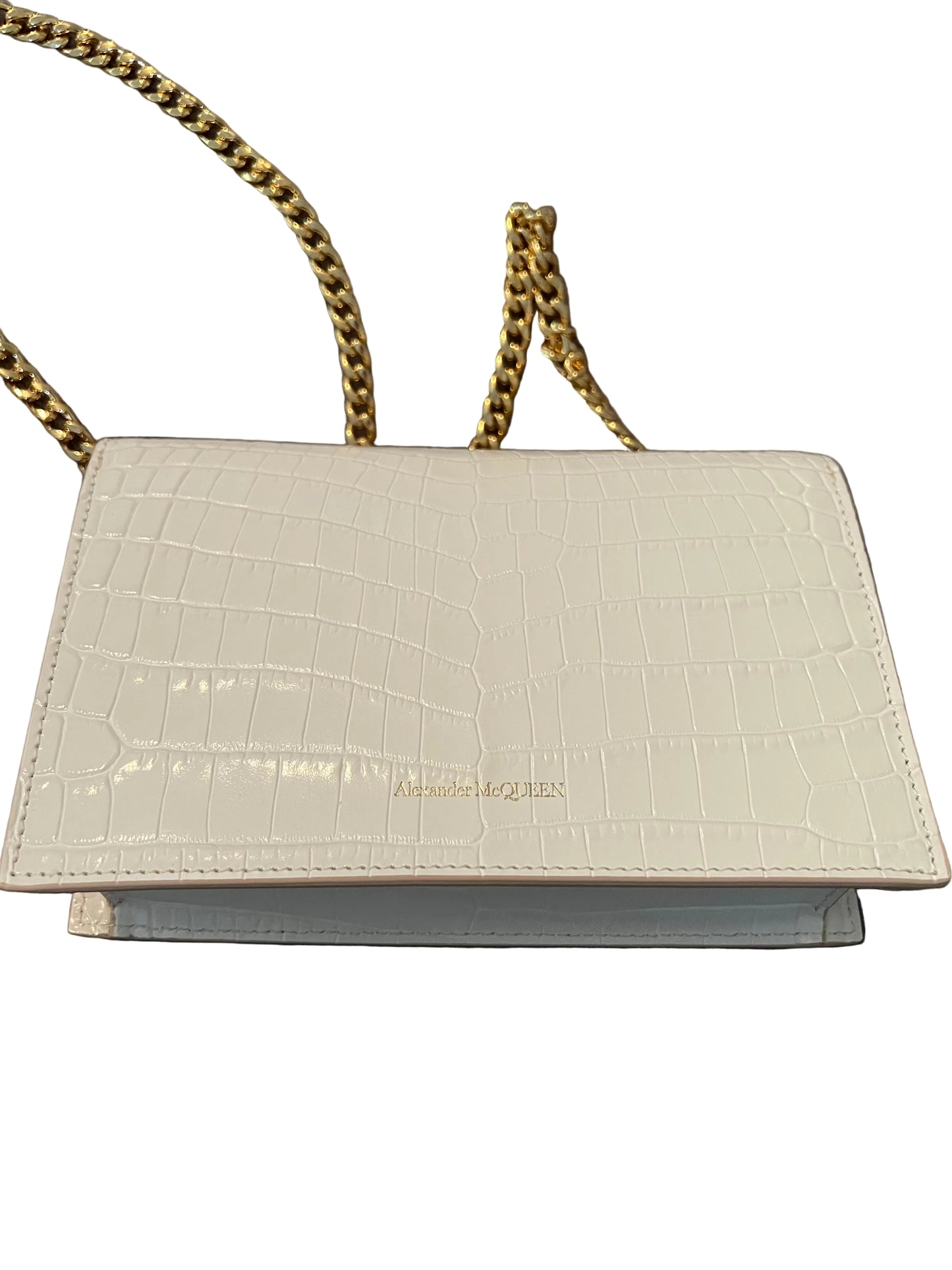 Alexander McQueen Cream Mini Skull Croc Embossed WOC