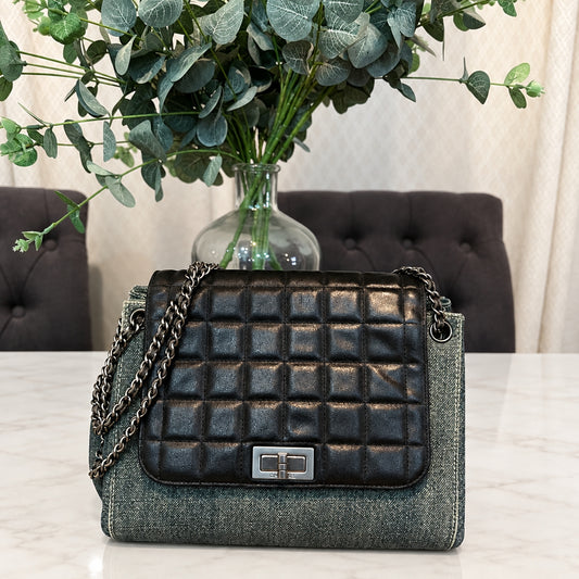 Chanel Denim Chocolate Bar Accordion Flap Bag