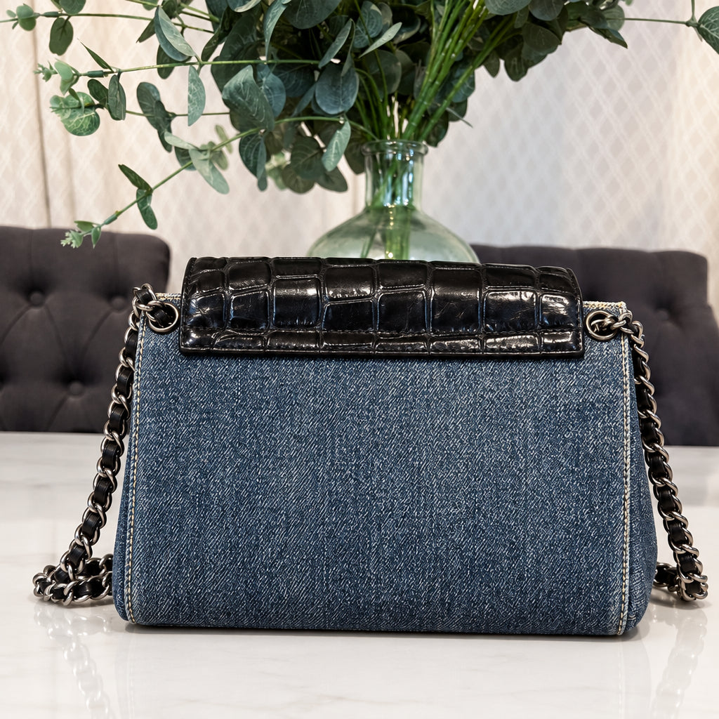 Chanel Denim Chocolate Bar Accordion Flap Bag