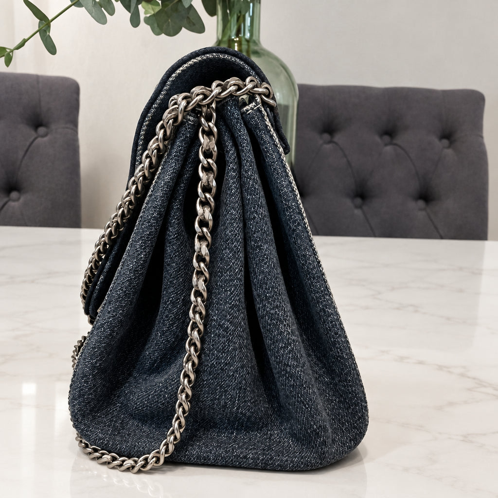 Chanel Denim Chocolate Bar Accordion Flap Bag