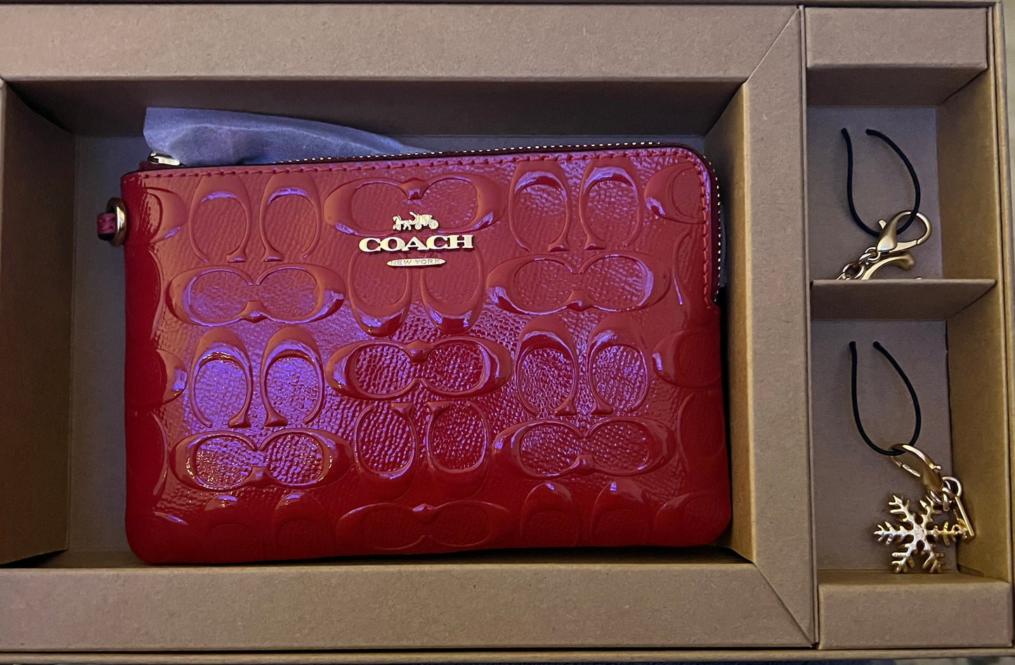 Coach Patent Leather Wristlet With Charms