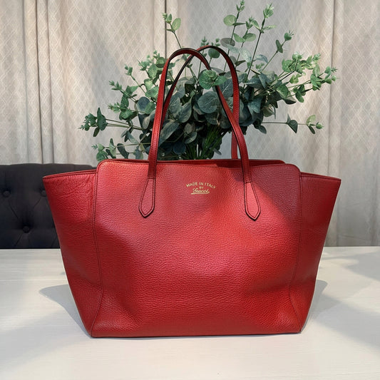 Gucci Red Leather Medium Swing Tote