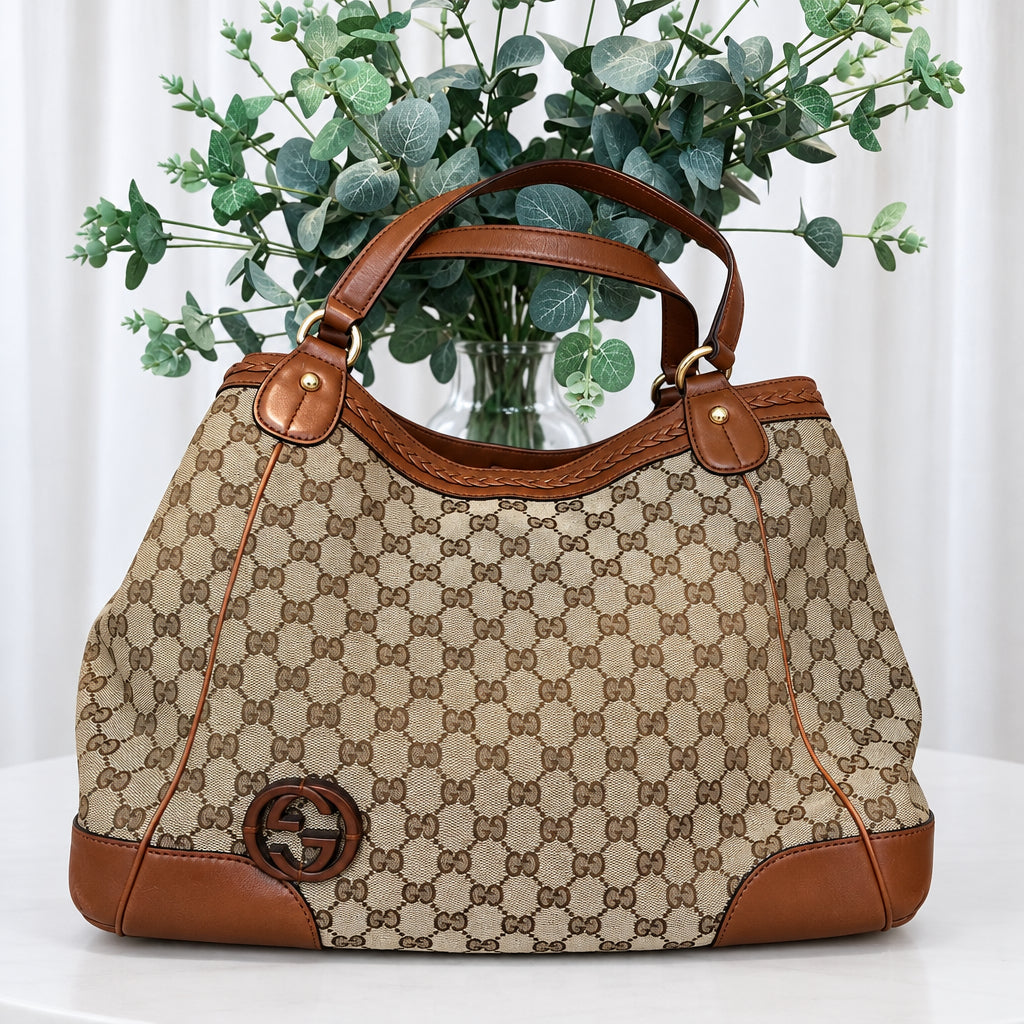 Gucci Monogram Canvas and Leather Tote
