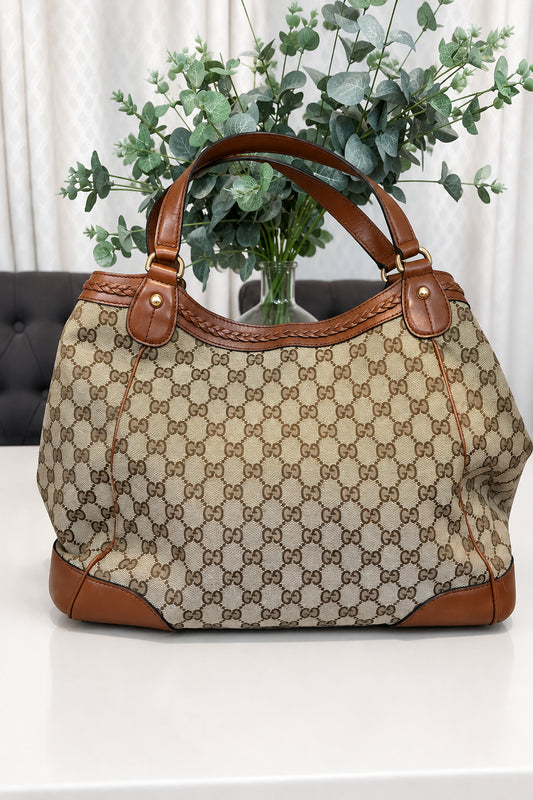 Gucci Monogram Canvas and Leather Tote