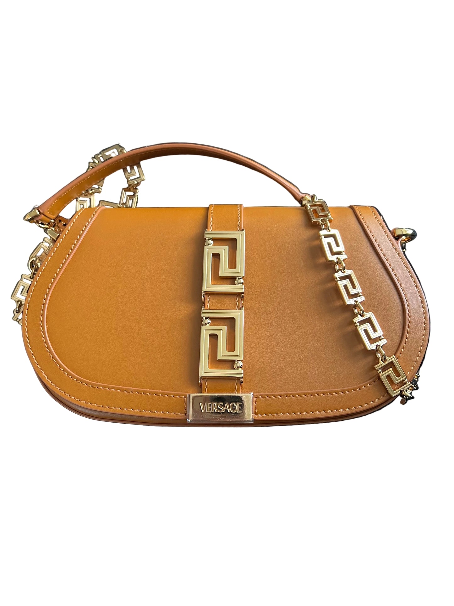 Versace Caramel Leather Greca Goddess Bag