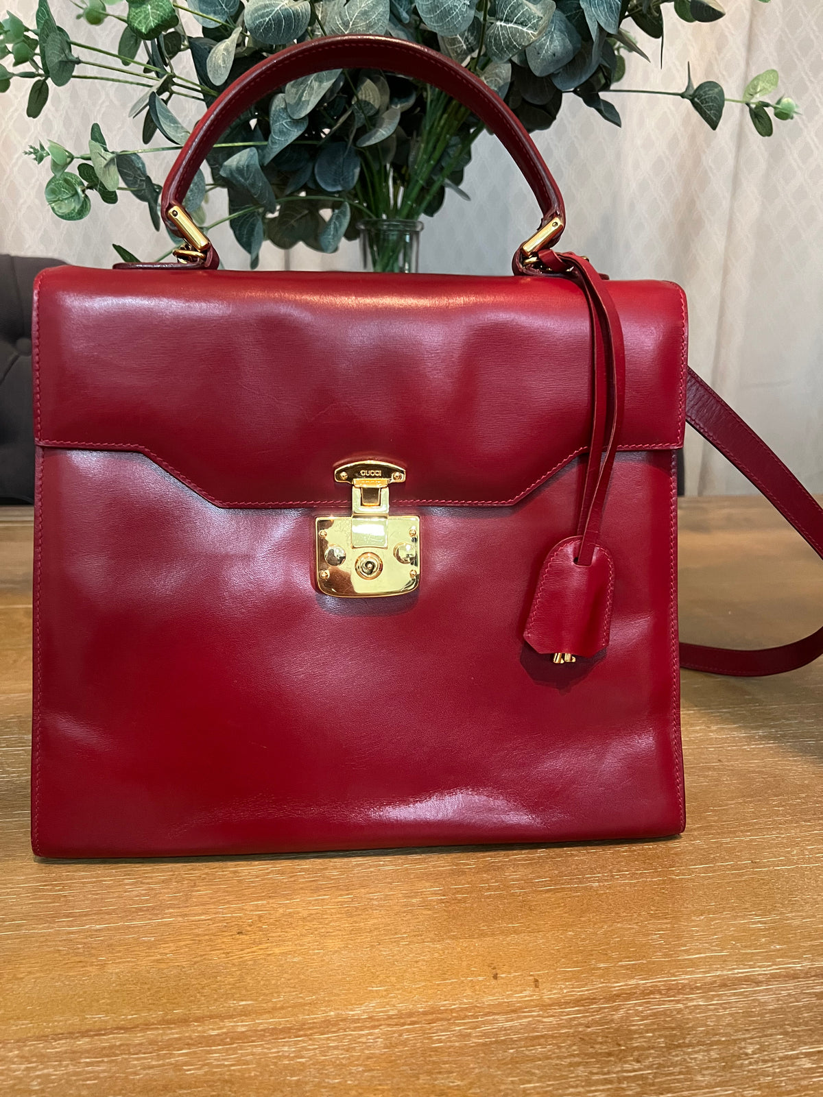 Gucci Vintage Red Leather Padlock