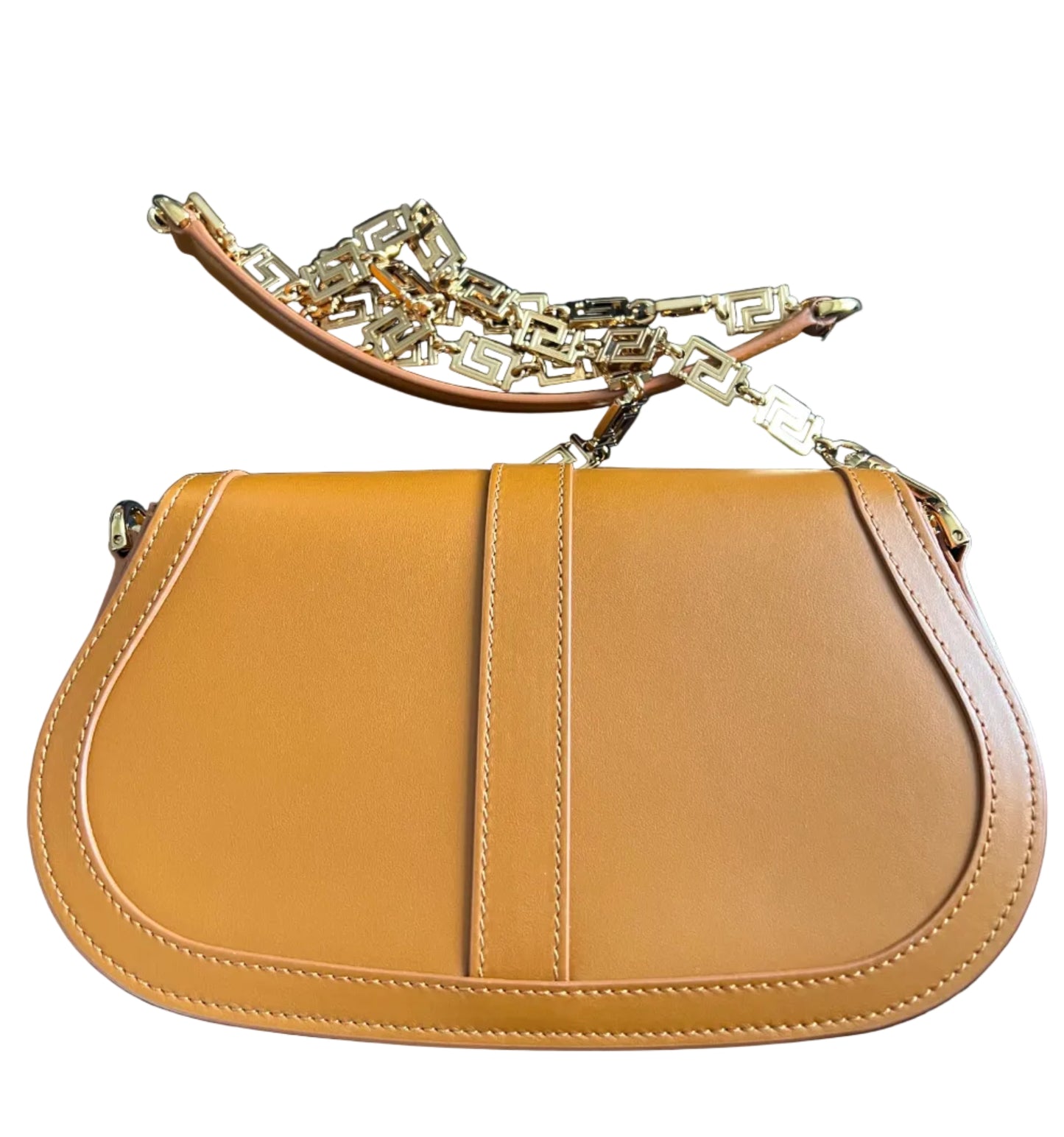 Versace Caramel Leather Greca Goddess Bag
