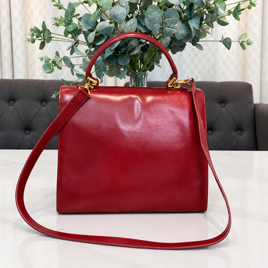 Gucci Vintage Red Leather Ladylock Top Handle