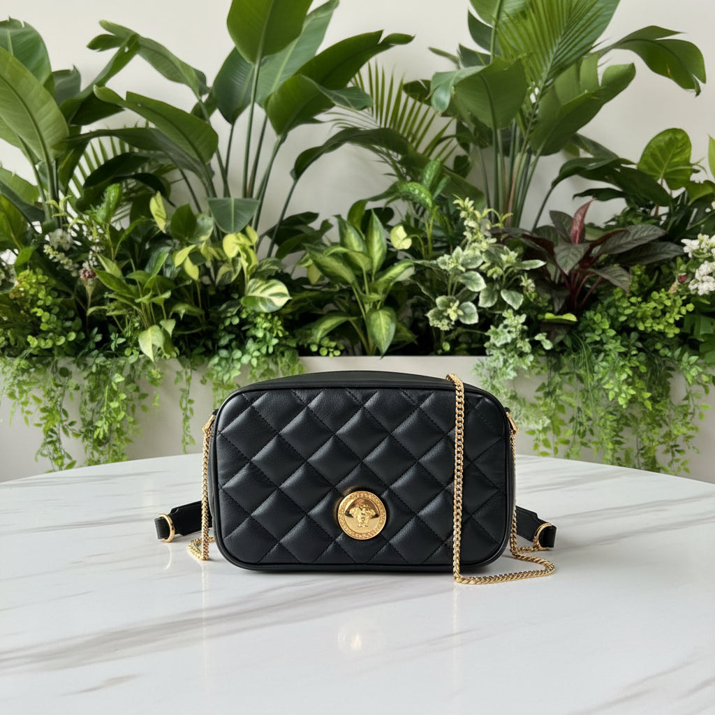 Versace Quilted Leather Camera Crossbody & Belt Bag