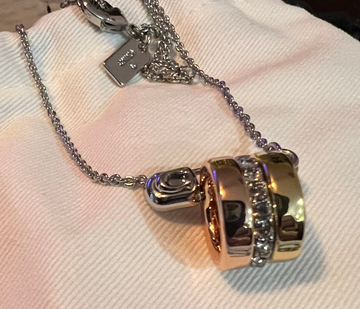 Coach Safety Pin and Rings Necklace