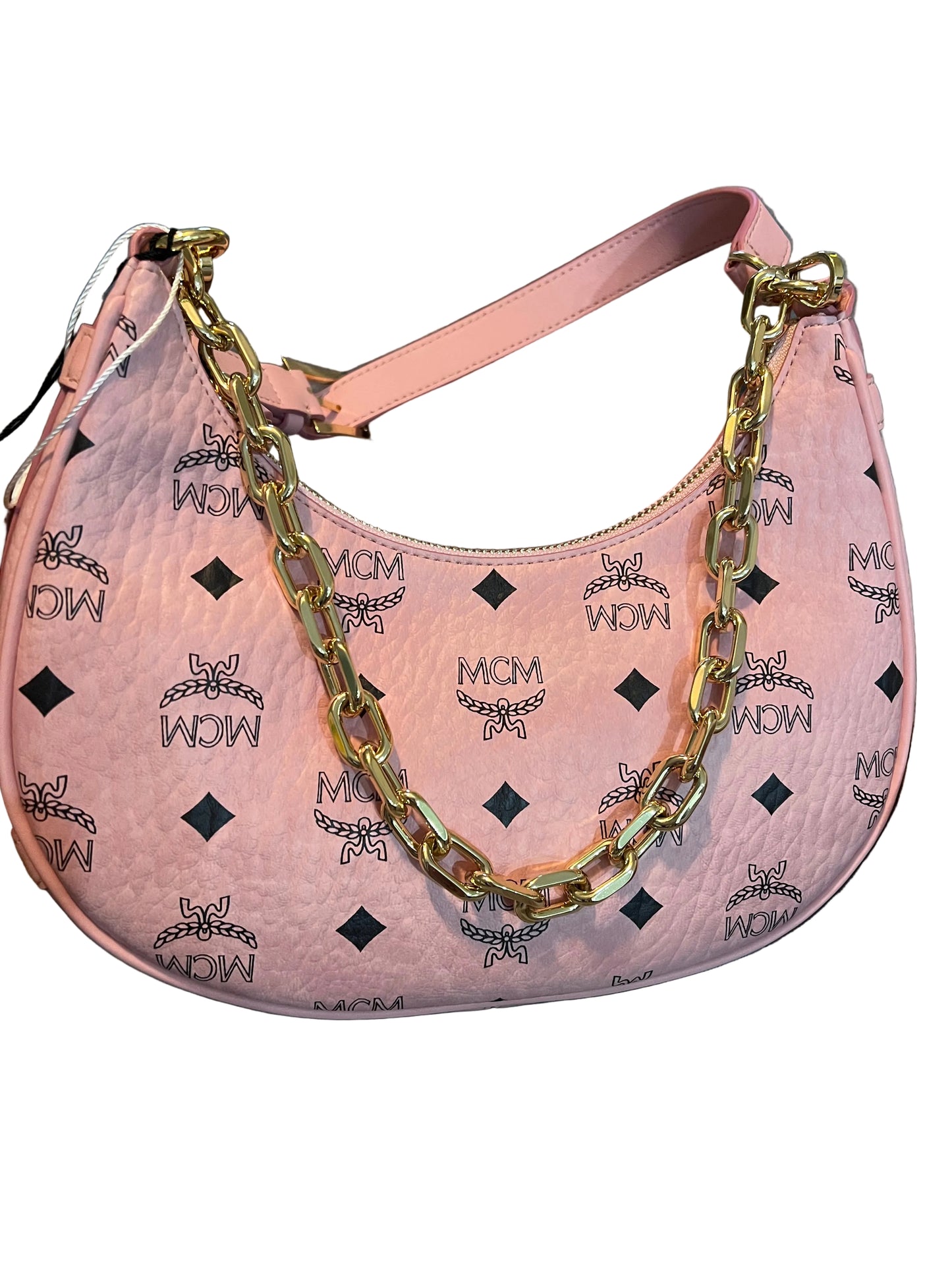MCM Pink Aren Crescent Hobo Bag