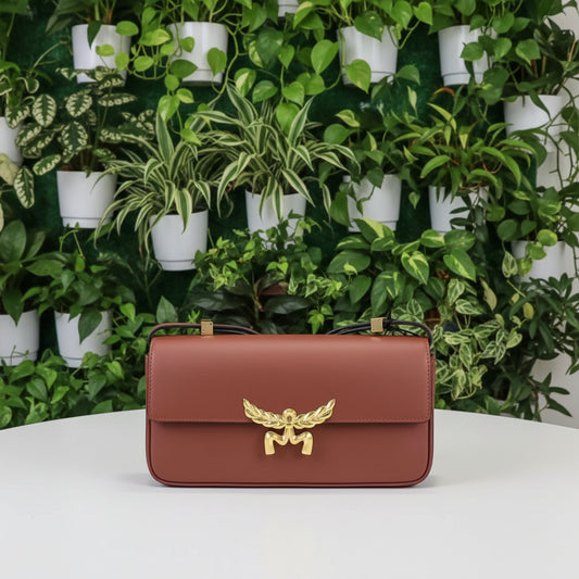 MCM Reddish Brown Calfskin Leather Lauretos Bag