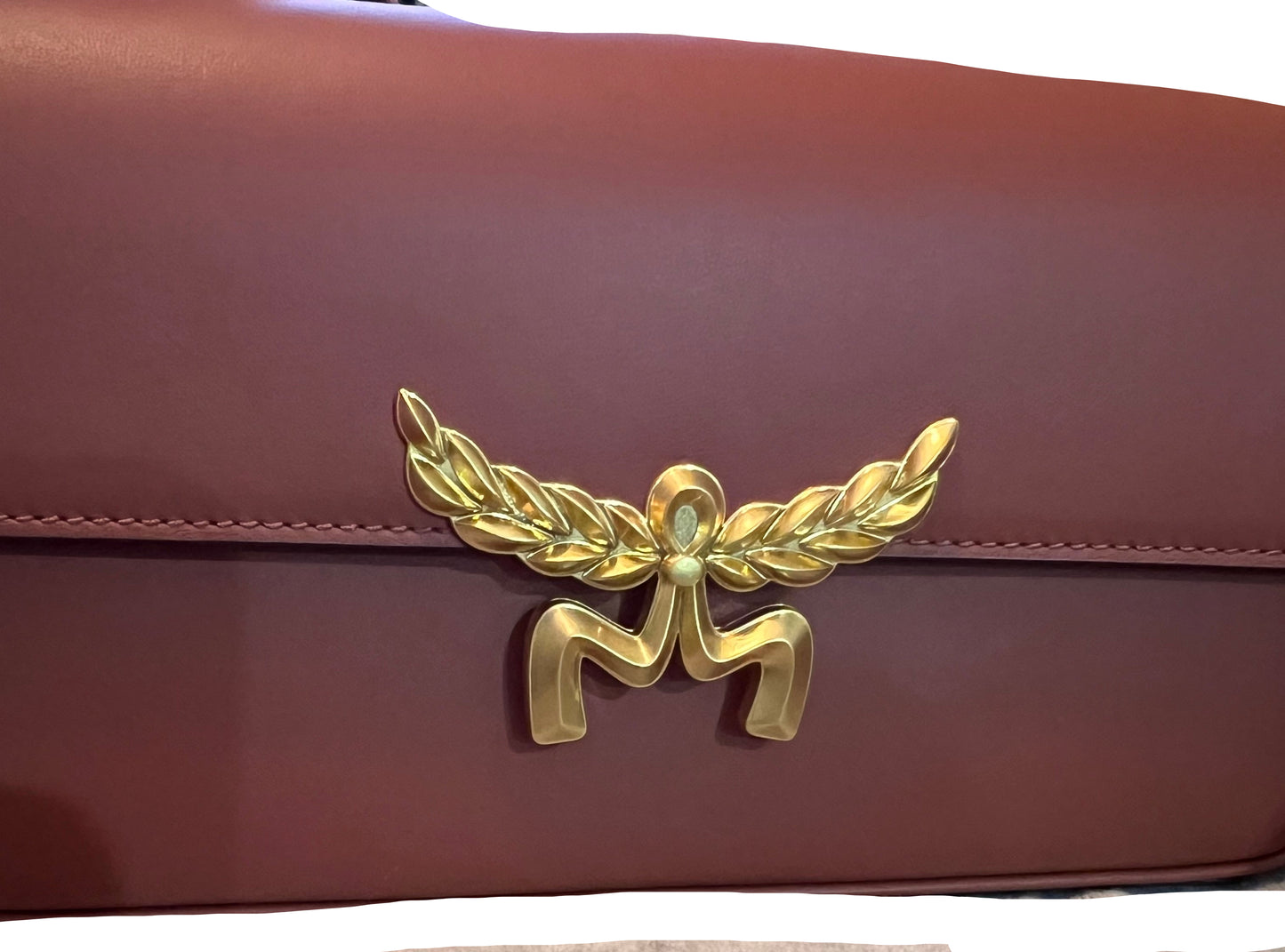 MCM Reddish Brown Calfskin Leather Lauretos Bag