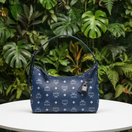 MCM Small Aren Navy Visetos with Lock
