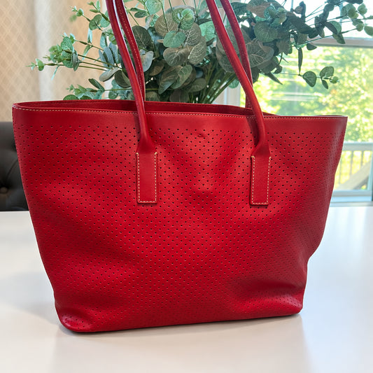 Prada Perforated Red Leather Tote