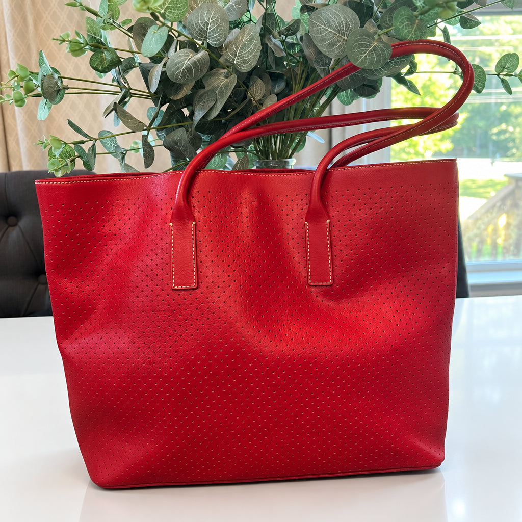 Prada Perforated Red Leather Tote