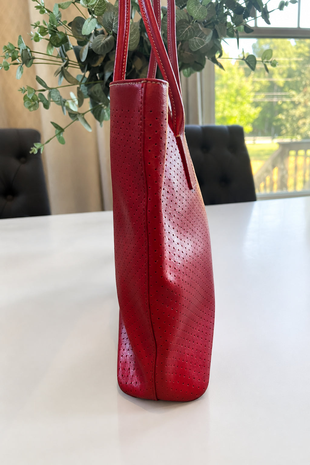 Prada Perforated Red Leather Tote