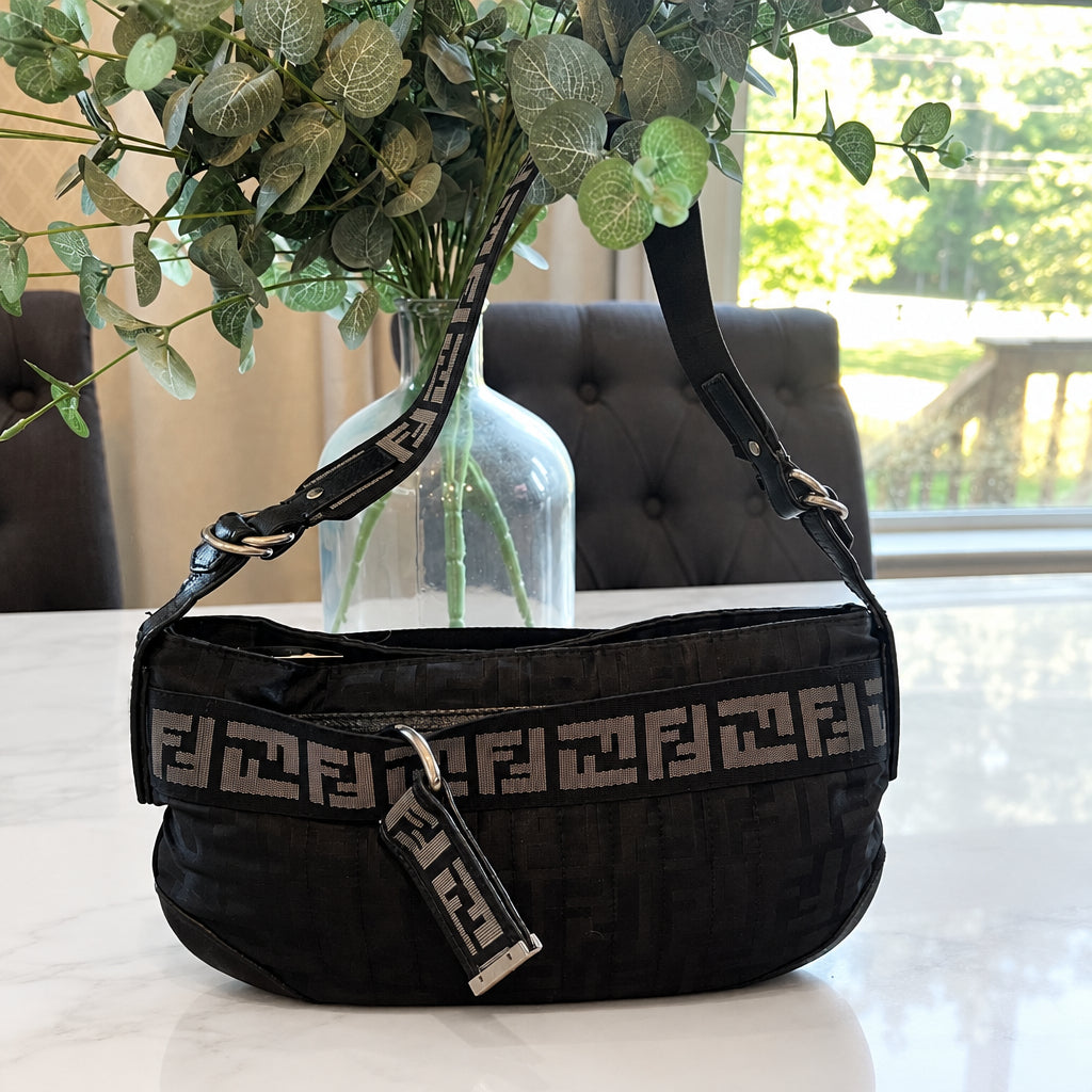 Fendi Black Gray Zucca Shoulder Bag