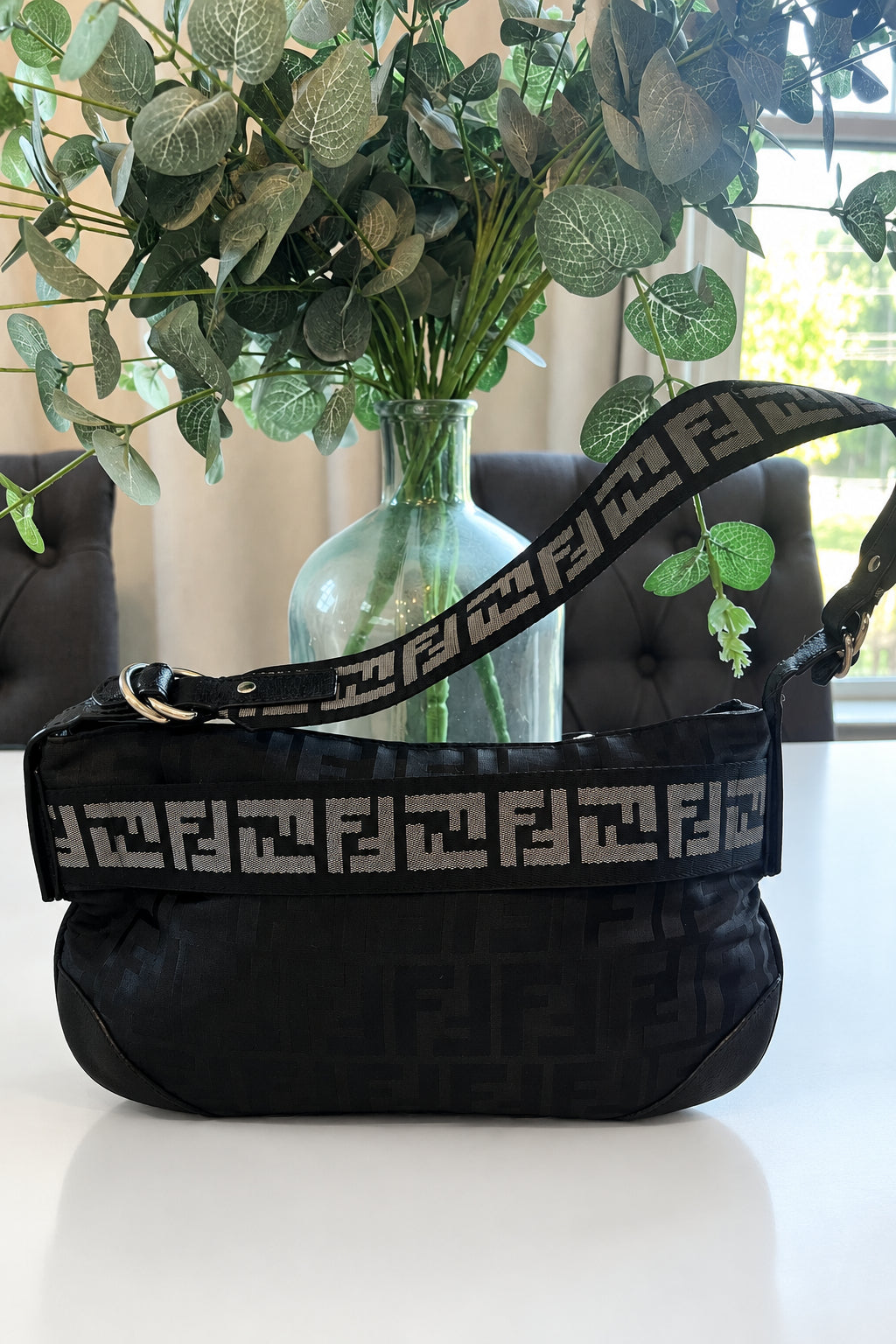 Fendi Black Gray Zucca Shoulder Bag