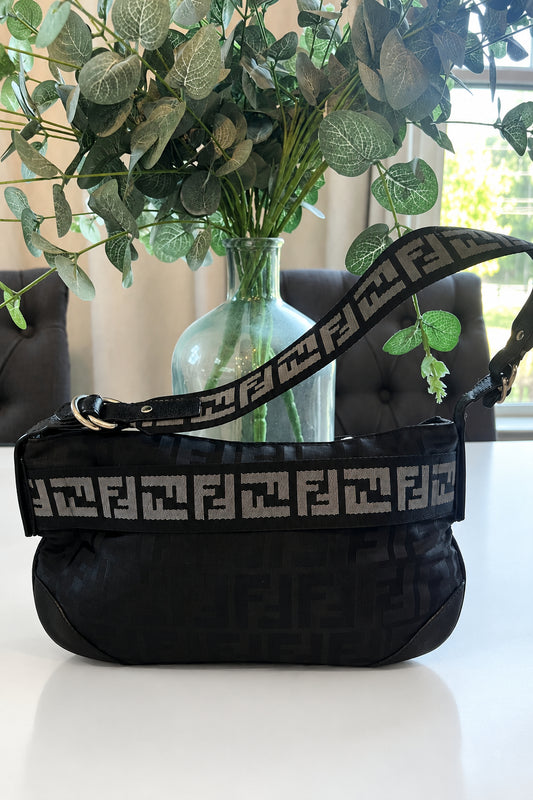 Fendi Black Gray Zucca Shoulder Bag
