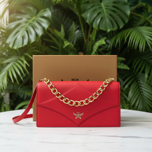 MCM Red Calfskin Crossbody